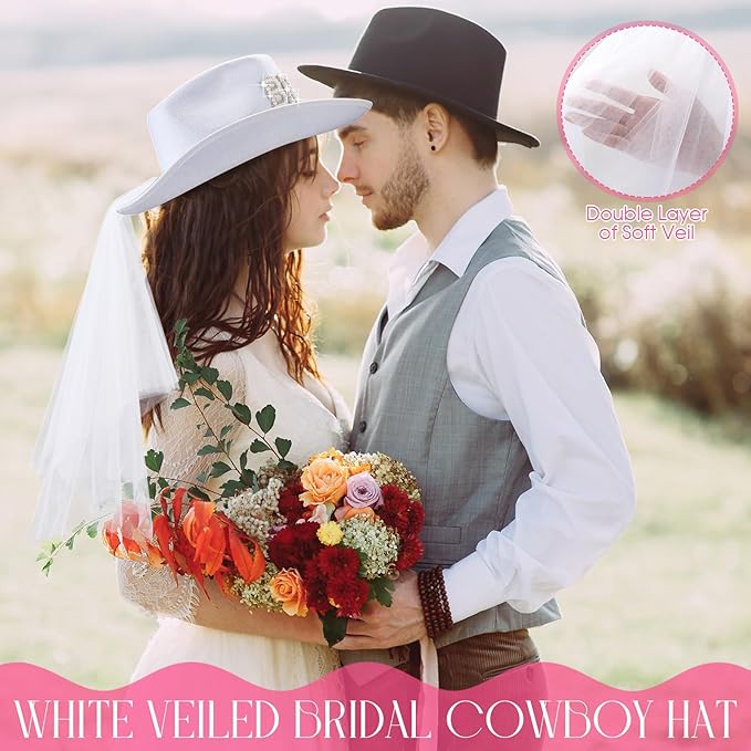 Unittype 12 Pcs Women Cowgirl Cowboy Hats Bachelorette Cowboy Hats for Bridal Shower Wedding Engagement Halloween Cosplay