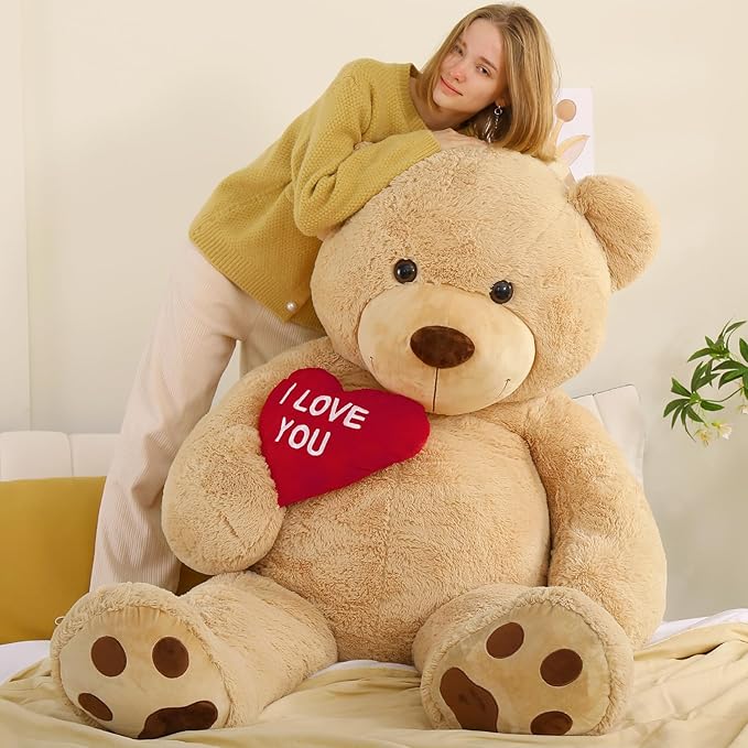Red Heart Giant Teddy Bear 6ft, Big Teddy Bear Stuffed Animals with Embroidered I Love You for Girlfriend Christmas Birthday, Huge Valentines Teddy Bear Gifts (Brown, 72 inches)