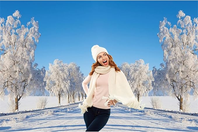 Baocicco 8x6.5ft Winter Scenery Backdrop Photography Snow Cover Trees Frozen Road Wonderland Christma Xmas Landscape Background Cloth Family Holiday Party Decorations New Year Banner Studio Props