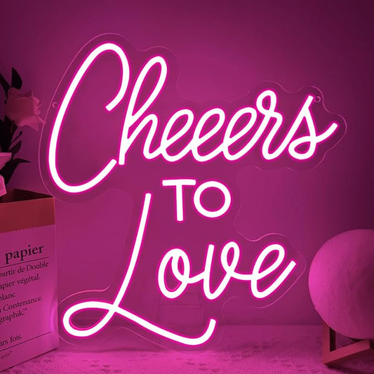 Cheers to Love Neon Sign, Wedding Led Neon Light Signs for Bachelorette Bridal Engagement Party Decoration Wall Decor Valentine's Day Night Light Bridal Shower Dimmable USB Powered(13.8"*13")