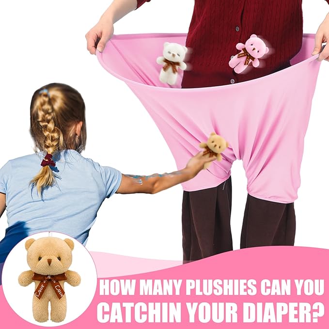 22 Pcs Funny Baby Shower Diapers Games Activities Fun Bridal Shower Games How Many Plushies Can You Catch in Your Big Diaper Gender Reveal for Boys Girls Adults (Various,Pink)