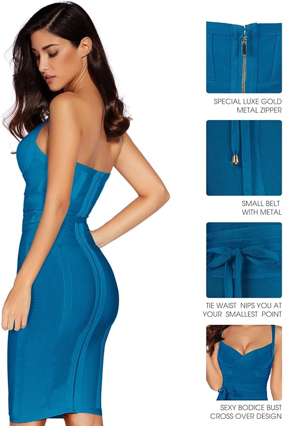 meilun Womens Rayon Belt Detail Bandage Bodycon Party Dress