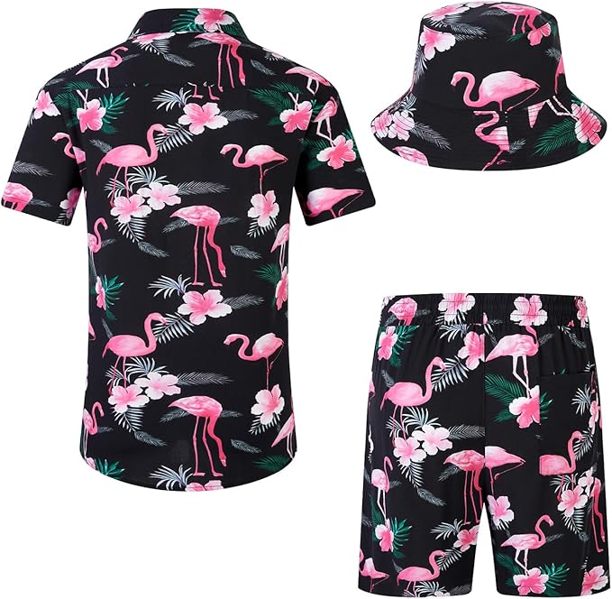 EISHOPEER Men's Flower Hawaiian Sets Casual Short Sleeve Shirt and Shorts Suits Outfits with Bucket Hats
