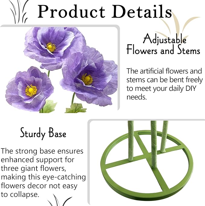 Giant Purple Artificial Hydrangea Flowers, 3Pack Large Fake Paper Flower for Decoration, No Fading 6.1Ft Tall Artificial Silk Flower Party Banquet Background Decor for Indoor Outdoors Large Bouquet