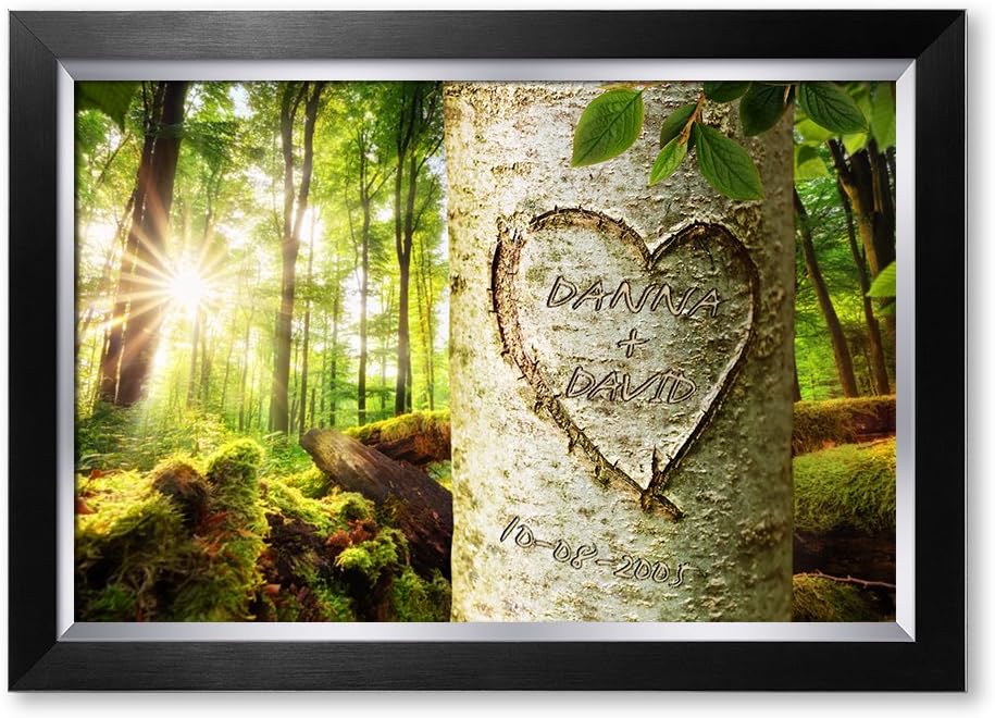 IPIC - Love Evergreen, Personalized Artwork with Names and Date on, Customized Gift for Anniversary,Wedding,Birthday and Holidays.Picture size: 24x16, Framed Size: 27x19