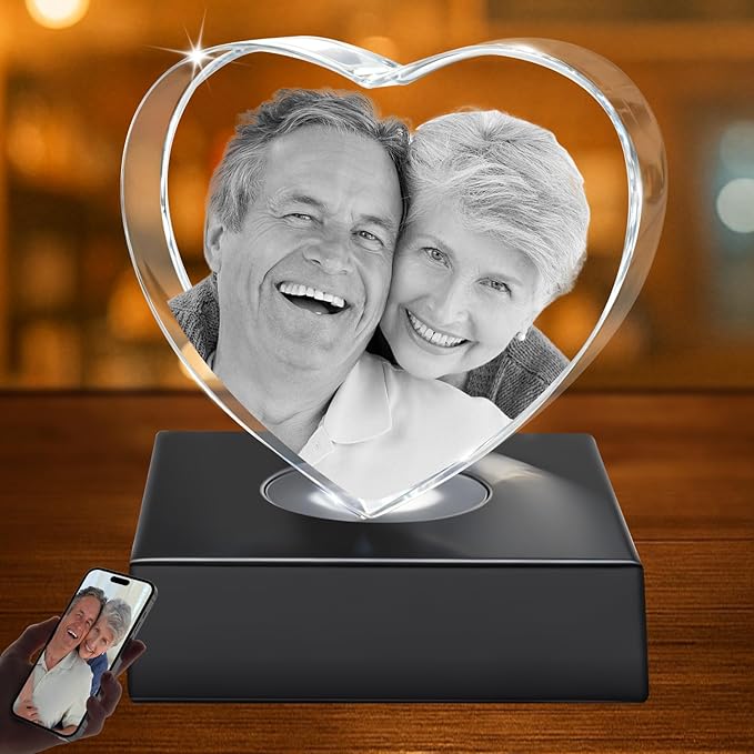 Personalized Birthday 3D Crystal Photo Gifts for Women 3D Laser Picture Engraved Customized Picture Frames Crystal Anniversary Wedding Memorial Gift for Mom, Wife, Men, Her, Husband, Grandma