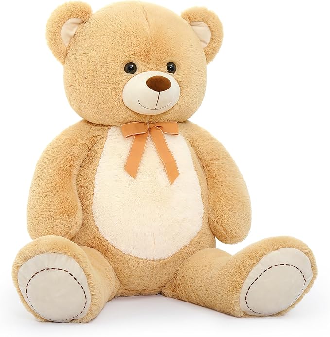 Tezituor 4.3 Feet Giant Teddy Bear, Large Stuffed Animals 52 inches with White Belly, Hug Big Plush Valentines Gift for Girlfriend Kids, Light Brown