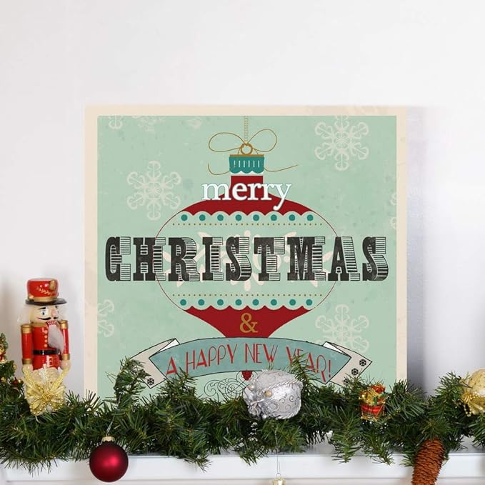 Renditions Gallery Merry Christmas & A Happy New Year Wall Art, Winter Artwork, Festive Ornament, Snowflake, Premium Gallery Wrapped Canvas Decor, Ready to Hang, 40 in H x 40 in W, Made in America