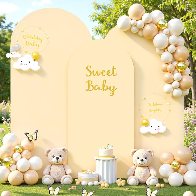 Champagne Arch Covers 3 Set - 4FT, 5FT, 6FT Arch Backdrop Cover Spandex Fitted Wedding Arch Stand Covers for Bridal Shower Wedding Baby Shower Birthday Party Banquet Photo Background Decorations