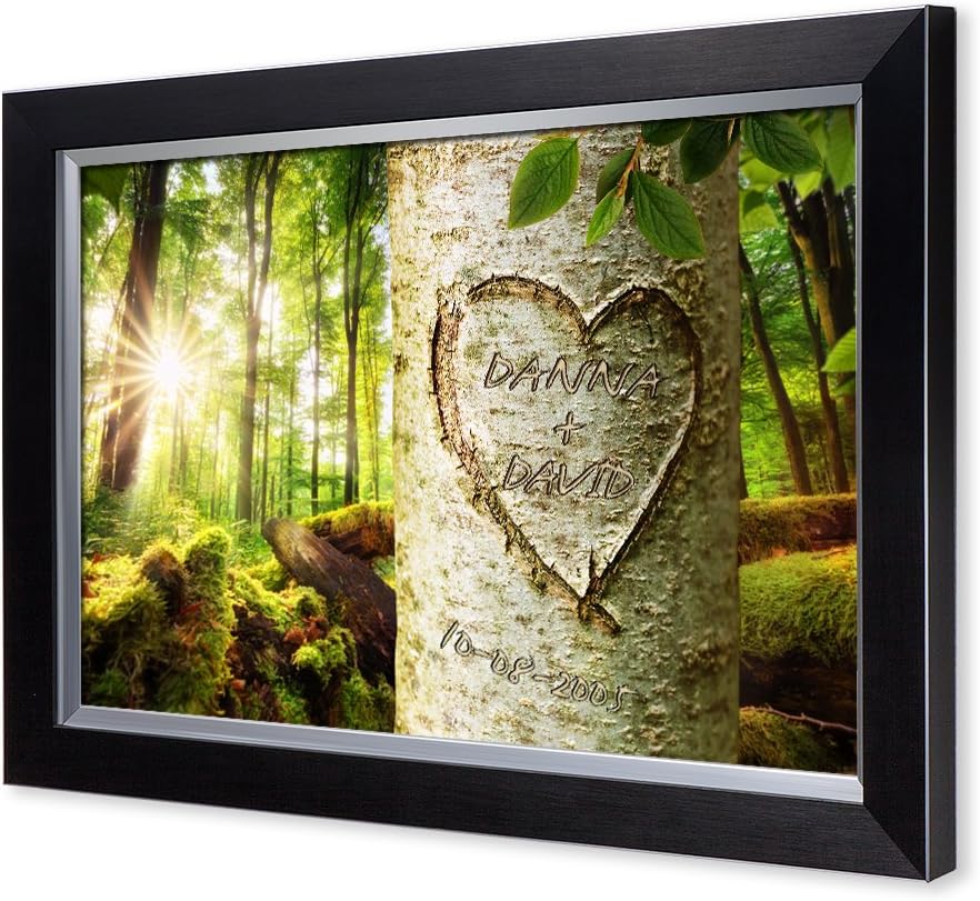 IPIC - Love Evergreen, Personalized Artwork with Names and Date on, Customized Gift for Anniversary,Wedding,Birthday and Holidays.Picture size: 24x16, Framed Size: 27x19