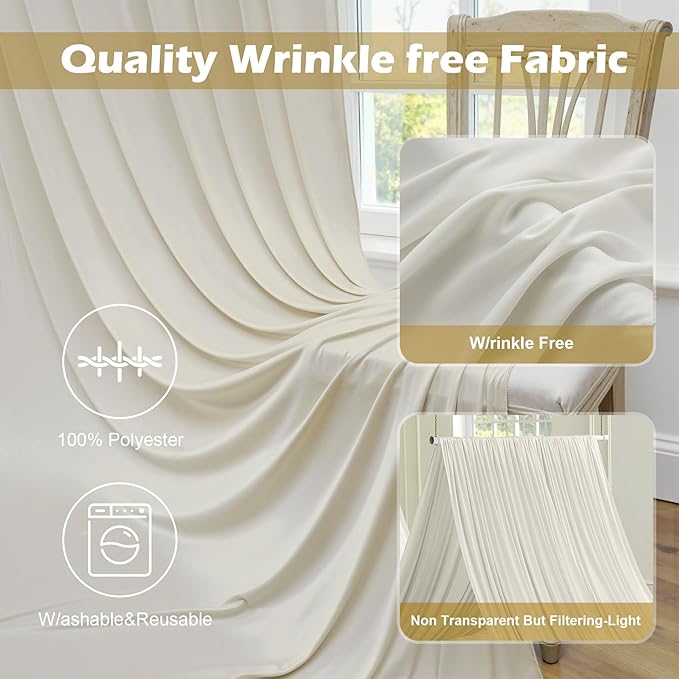 40 ft x 10 ft Wrinkle Free Champagne Backdrop Curtain for Parties, 8 Panels 5x10ft Silky Polyester Wedding Backdrop Drapes Photo Back Drop Cloth for Birthday Baby Shower Photography Background