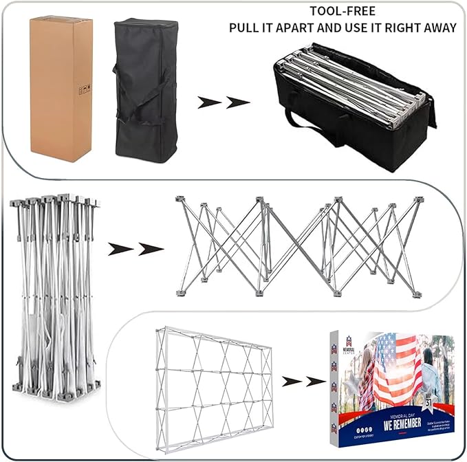 Fabric Pop Up Display Stand Custom Exhibit Booth Trade Show Backdrop Display Banner Collapsible Pop-Up Backdrop with Stand 17.5x7.5 FT