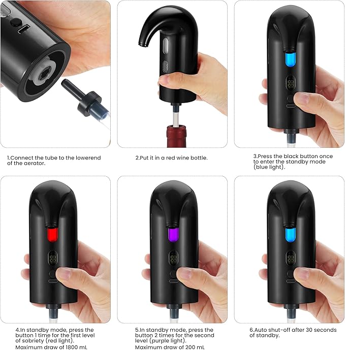 Electric Wine Aerator, Decanter & Dispenser – USB Rechargeable, Gift for Christmas, Housewarming, Birthday, Wedding, Anniversary, and Retirement, Ideal for Wine Lovers, Men and Women