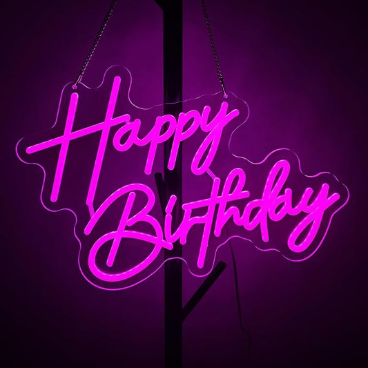 Happy Birthday Neon Sign Art Wall Lights for Beer Bar Club Bedroom Hotel Pub Cafe Wedding Birthday Party Gifts (Pink)