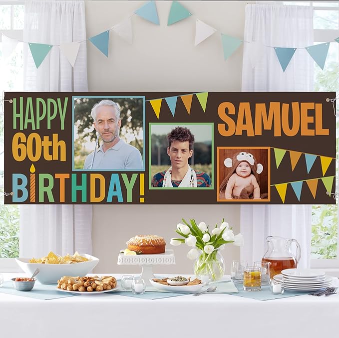 Let's Make Memories Personalized Happy Birthday Banner - Customized Celebration Banner - Party Decorations - Indoor/Outdoor Vinyl - Any Text and Photos - Then & Now - Orange - 10ft