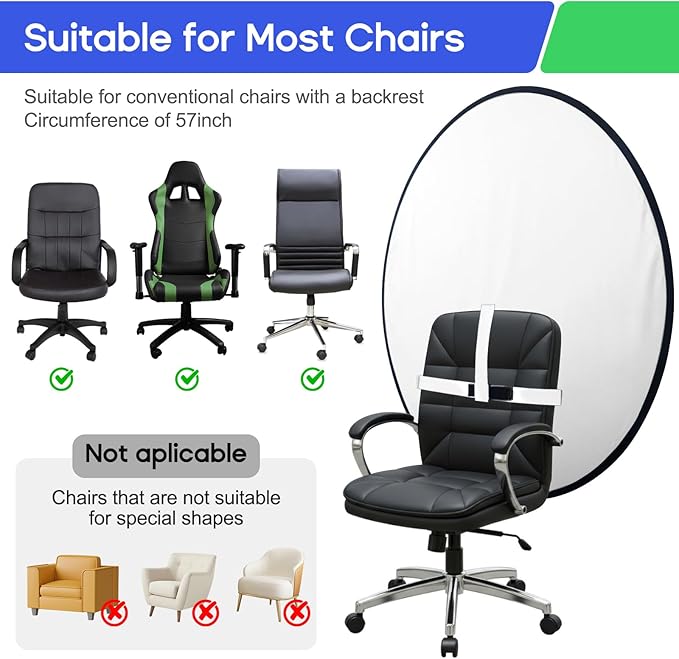Portable Black White Screen Chair, 57 in Screen Backdrop with Stand 2-in-1Double Sided Foldable Blackwhite Background, for Video Chats and Meetings, Photography, Photo Zoom, Streaming Games