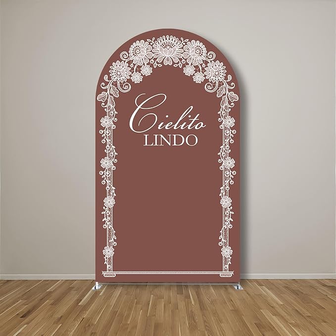 Beige Arch Backdrop Cover Birthday Party Baptism Cutie Baby Shower Arch Stand Spandex Covers Wedding Mexican First Fiesta Parties Decorations (4X7.2ft,G3760)
