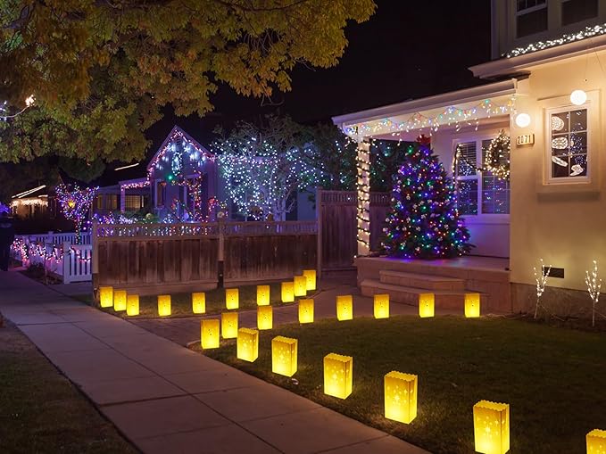 2025 New Waterproof 50 Pcs - Luminary Bags with Flameless Candles - Plastics Reusable Luminaries with Led Lights - Christmas Luminary Bags for Outdoors Birthday Wedding Thanksgiving Party Decor