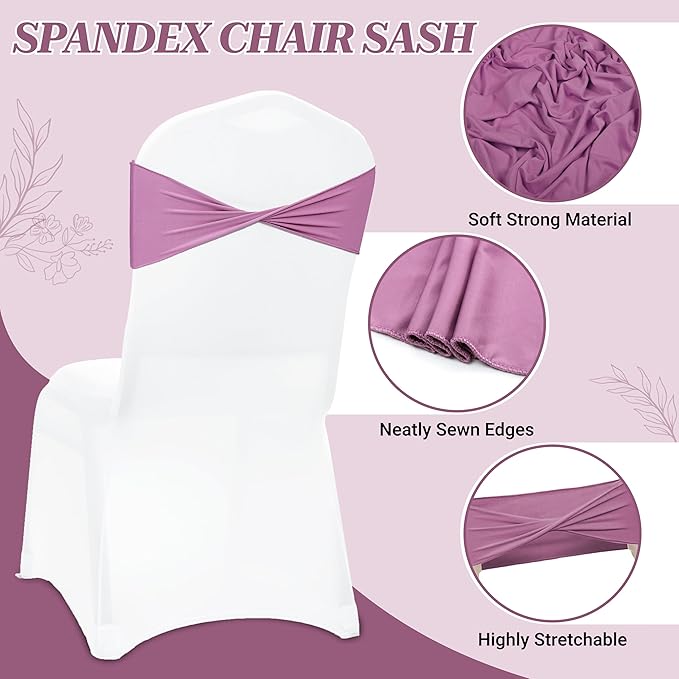 VDS Pack of 150 PCS | Dusty Pink | Spandex Chair Sashes Bows Without Buckle | Stretch Elastic Banquet Universal Folding Chair Band Tie with for Wedding Party Conference Celebration Event Decoration