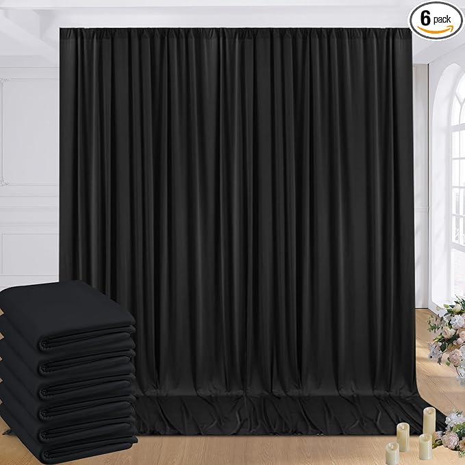 30ftx8ft Wrinkle Free Black Backdrop Curtains for Parties, 6 Panels 5×8ft Soft Silky Polyester Drapes for Backdrop Decor Party Graduation Halloween Wedding Photo Photograhy Stage Background Curtain