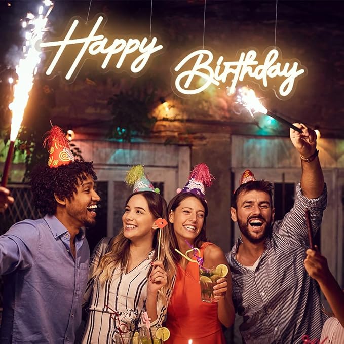 Happy Birthday Neon Sign, 31"x15"Happy Birthday Led Sign for Backdrop Party Wall Decor with Dimmable Switch - Brightness Adjustable 2PCS Happy Birthday Light Up Sign Party Decoration (USB Powered)