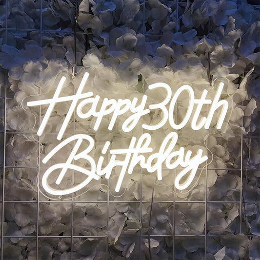 Happy Birthday Neon Sign for Wall Decor, Cool White LED Neon Light Signs, Art Decoration Happy 30th Birthday Neon Light Sign for All Birthday Party Decoration,SIGNVIA,15.7×10.3 Inch