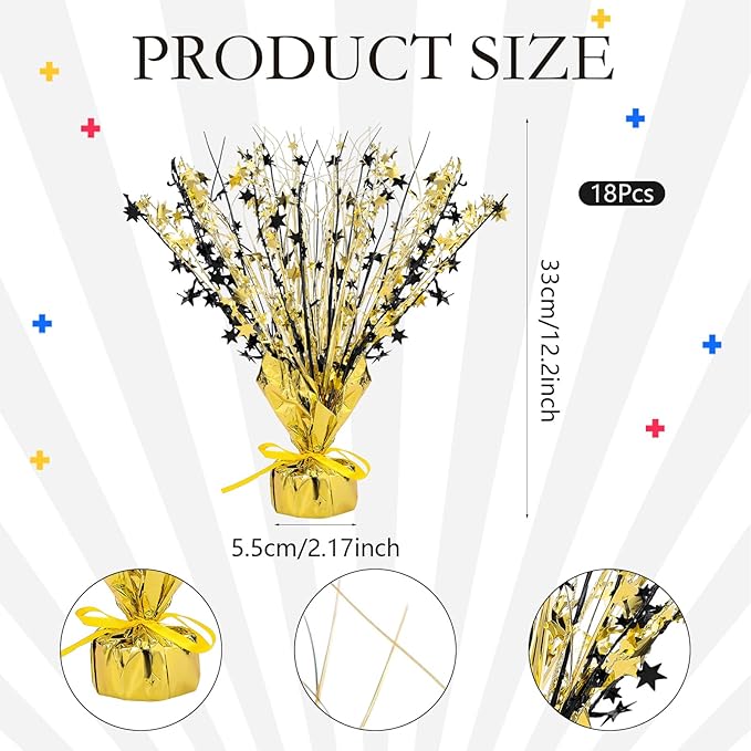 Crowye 18 Pcs Foil Spray Centerpiece Valentine's Day Table Decoration Winter Party Star Burst Metallic Table Centerpieces for Party Birthday Season Holiday(Black Gold)