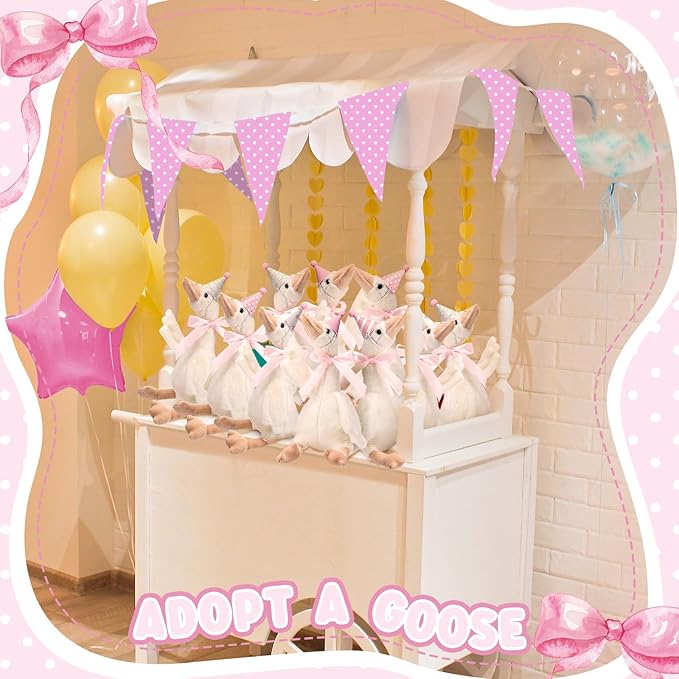 Silly Goose Party Supplies Plush Animal and Mini Birthday Party Hats with Ribbon Bow for Christmas Birthday Gift