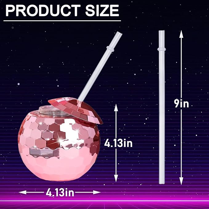 Disco Ball Cups, 20OZ Disco Party Cups with Lid and Reusable Straw Flash Ball Cocktail Cup for Party Nightclub Bar Supplies Wine Drinking Syrup Tea Bottle (25, Rose Gold)