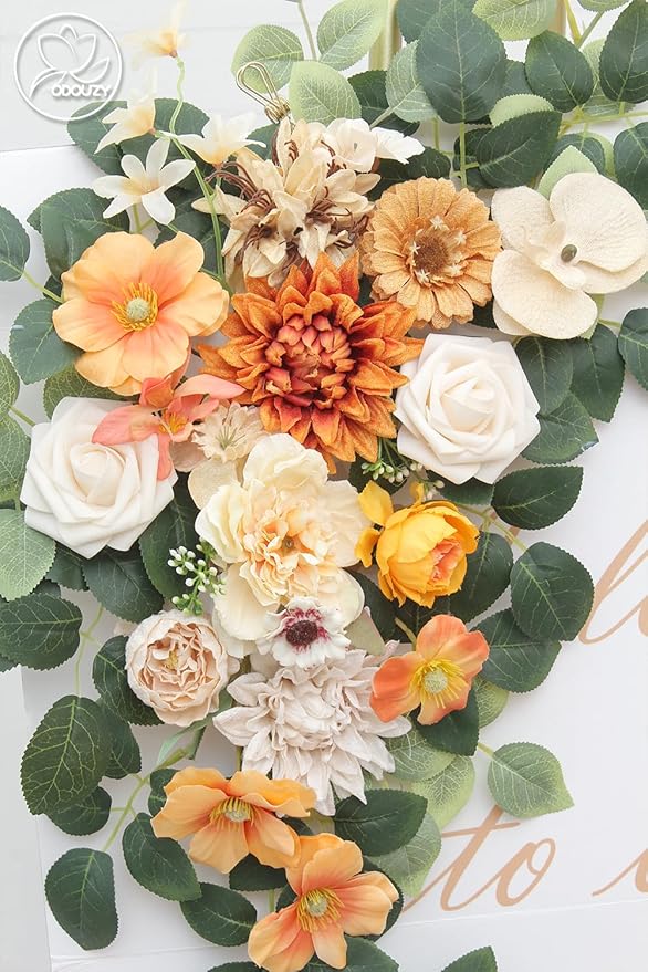 Pack of 2 Wedding Arch Decorations Artificial Hanging Flowers Floral Swag for Wedding Welcome Sign Backdrop Balloon Arch Home Party Bridal Ceremony Reusable(Orange)