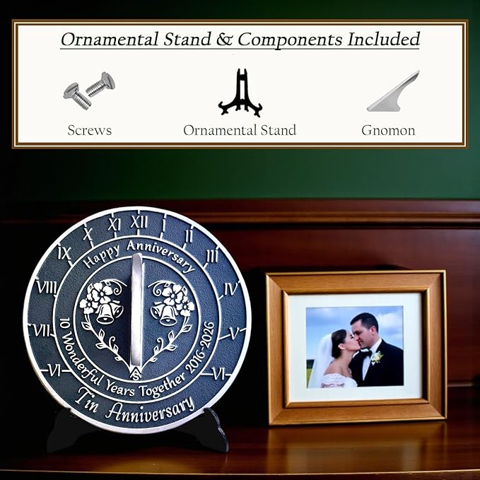 Anniversary Sundial Gift for 10th Tin Wedding Anniversary in 2026 - Recycled Metal Home Decor Or Garden Present Idea - Handmade in UK for Him, Her Parents Or Couples 10 Year Celebration