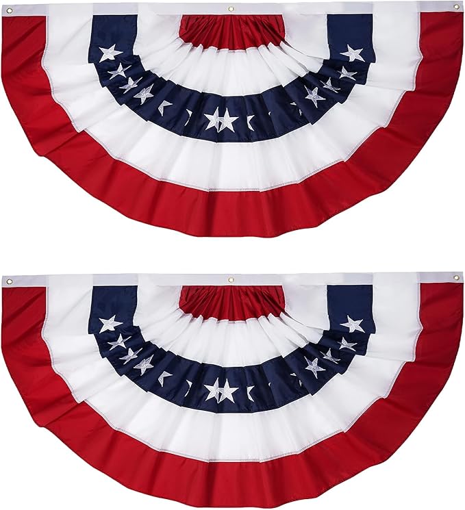 FRF FLAG American Flag Bunting 1.5x3 Ft (2 PCS), Embroidered Patriotic Bunting Flags, 4th of july Decorations Outdoor, with 3 Brass Grommets