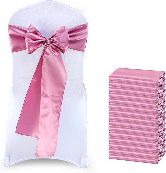 VDS Satin Chair Sashes Chair Cover Back Tie Sateen Bows Ribbon for Wedding Birthday Graduation Engagement Ceremony Event Party Banquet Venue Hotel All Dining Chair Decoration (40PC) (Dusty Pink)