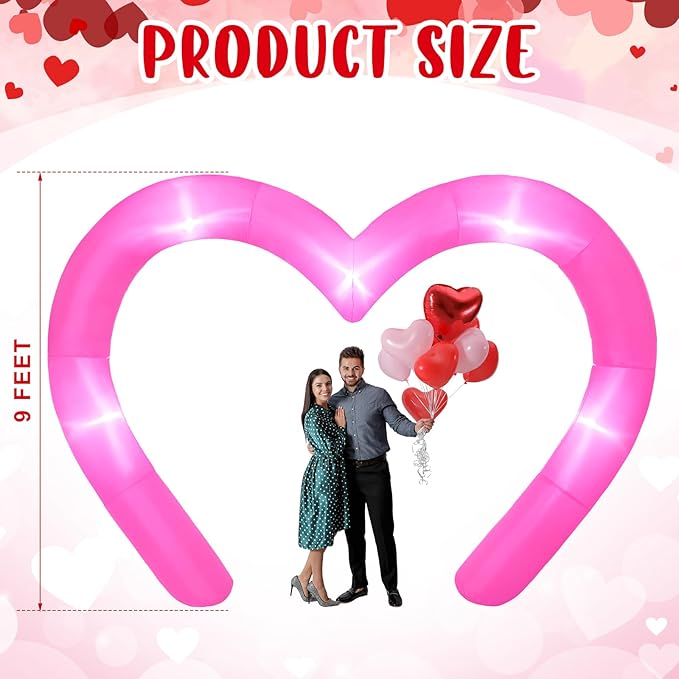 Shappy 9 FT Valentine Inflatables Outdoor Decorations Heart Blow up Inflatable Archway with Build in LEDs for Indoor Outdoor Lawn Yard Garden(Pink)
