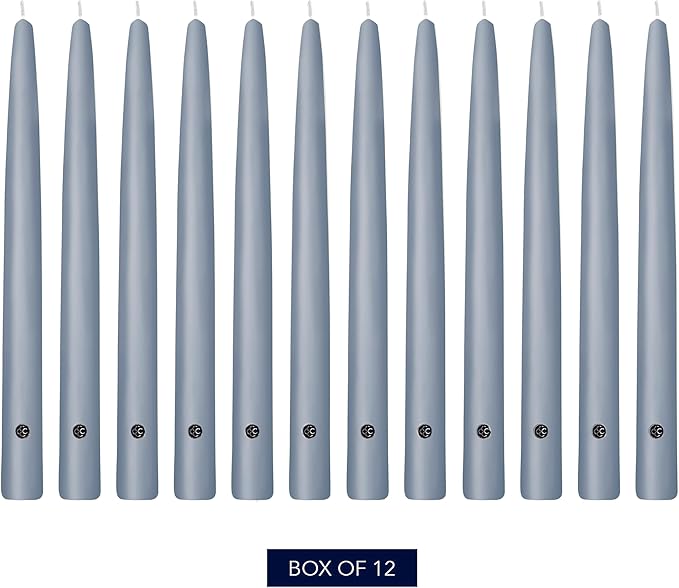 Colonial Candle Unscented Taper Candle, Handipt Collection, Wedgewood, 10 In, Pack of 12 - Up to 8 Hours Burn