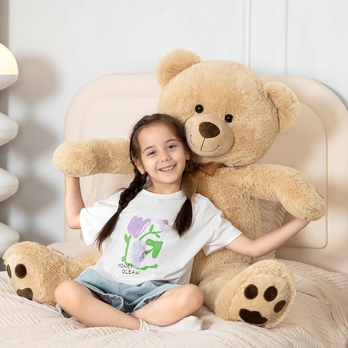Tezituor Big Teddy Bear Stuffed Animal 39inch - Classic Large Teddy Bear - Brown Large Stuffed Bear Plush Toys for Kid Christmas Birthday - Gift for Girlfriend