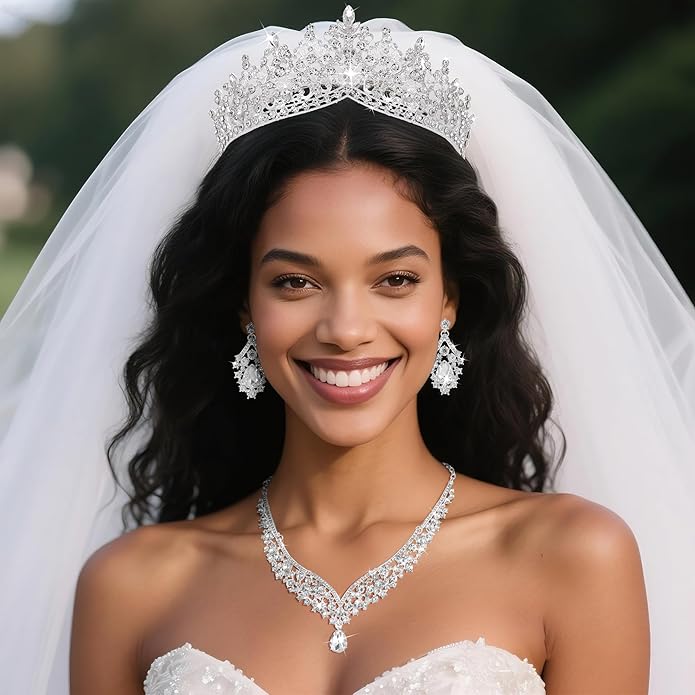 Kamirola Tiaras and Crowns for Women,Tiaras Earrings Necklace, Crystal Bridal Jewelry Set, Costume Party Halloween Prom Pageant Jewelry for Women TR80