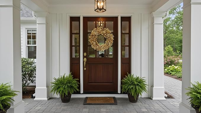 Galt International 21" Preserved Golden Natural Dried Lush Wheat Autumn Fall Wreath - Straw Wreath for Front Door Farmhouse Harvest Thanksgiving Decorations Home Decor Pampas