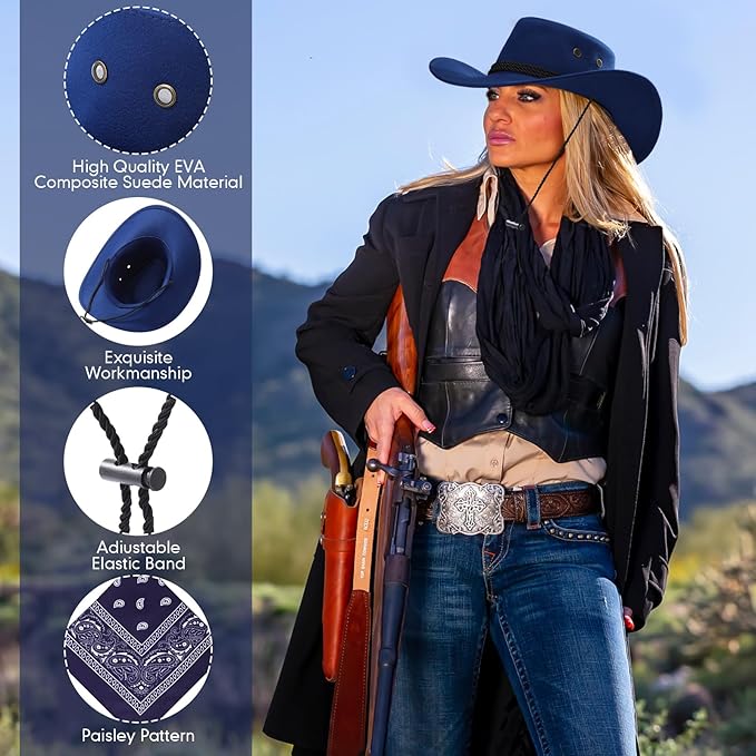 Zhanmai 12 Pcs Cowboy Hat and Bandana Cowboy Cowgirl Hats Bulk Western Party Costume Halloween Accessory