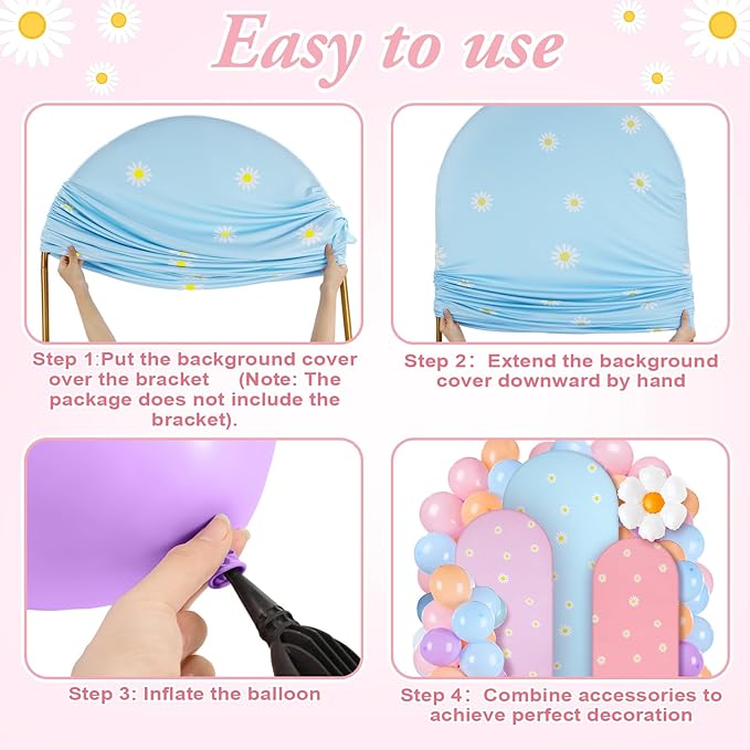 34 Pieces Pastel Balloon Arch Backdrop Cover Kit 4ft 5ft 6ft Dog Theme Blue Spandex Arch Backdrop Cover with Daisy for Spring Boho Wedding Birthday Party
