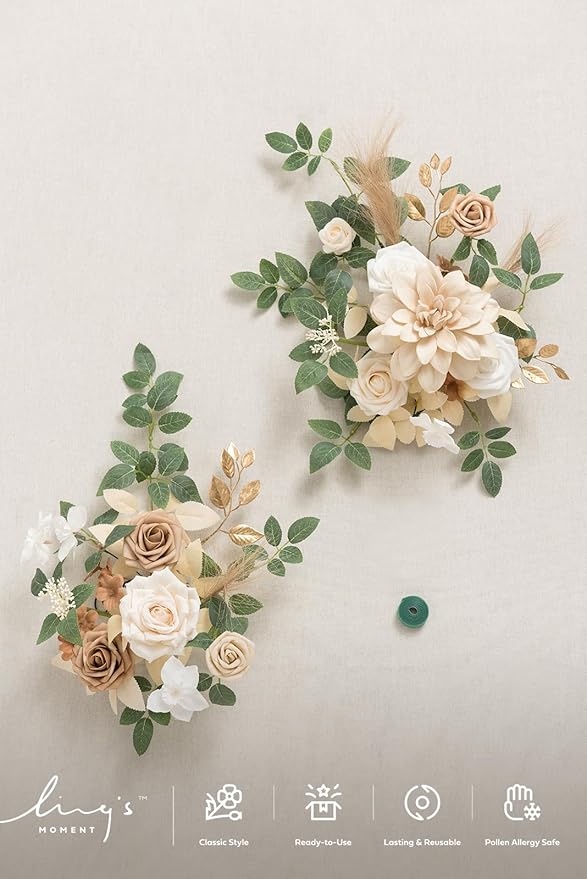 Ling's moment 2pcs Fall Wedding Artificial Floral Swags Welcome Sign Flowers Backdrop Garlands Brown for Ceremony Reception Door Wall Home Decorations Entryway Outdoor Board Table Decor