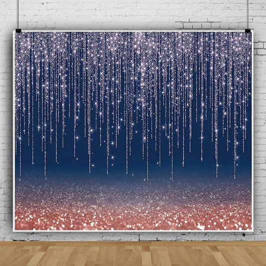 Navy Blue Glitter Backdrop 10x10ft Rose Gold and Blue Background for Photography Birthday Graduation Wedding Baby Shower Party Decorations Cake Table Banner Photo Booth Props