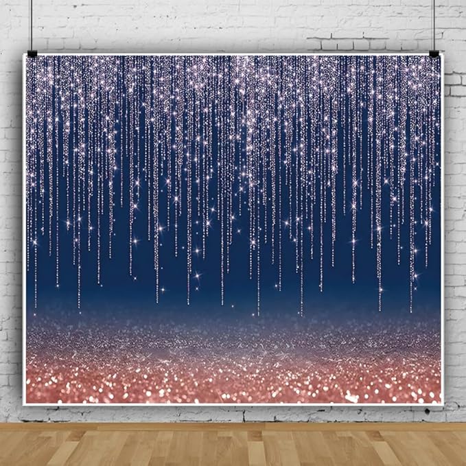 Navy Blue Glitter Backdrop 12x10ft Rose Gold and Blue Background for Photography Birthday Graduation Wedding Baby Shower Party Decorations Cake Table Banner Photo Booth Props