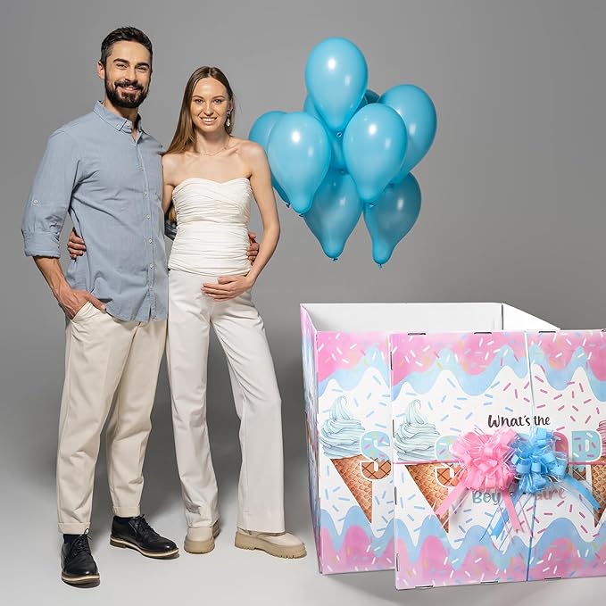 AmazingSpark 28in Jumbo Gender Reveal Gift Box Kit with Oversized Box Giant Pull Bows for Gender Reveal Baby Shower Birthday Party Decor(What's the Scoop)