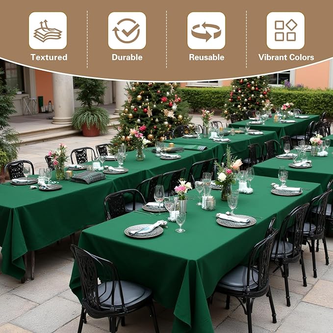sancua Tablecloths for 8 Foot Rectangle Tables, 8 Pack - Washable Polyester Fabric Table Cloth for Chirstmas Party, Birthday, Banquet Reception, 60x120 Inch Hunter Green
