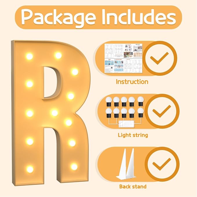 Marquee Letters 4 Feet Tall Large Light Up Letters R Wedding Mr and Mrs Sign Marry Me Engagement Party Decor Yellow Light Birthday Decorations Balloon Arch Kit Foam Sign R