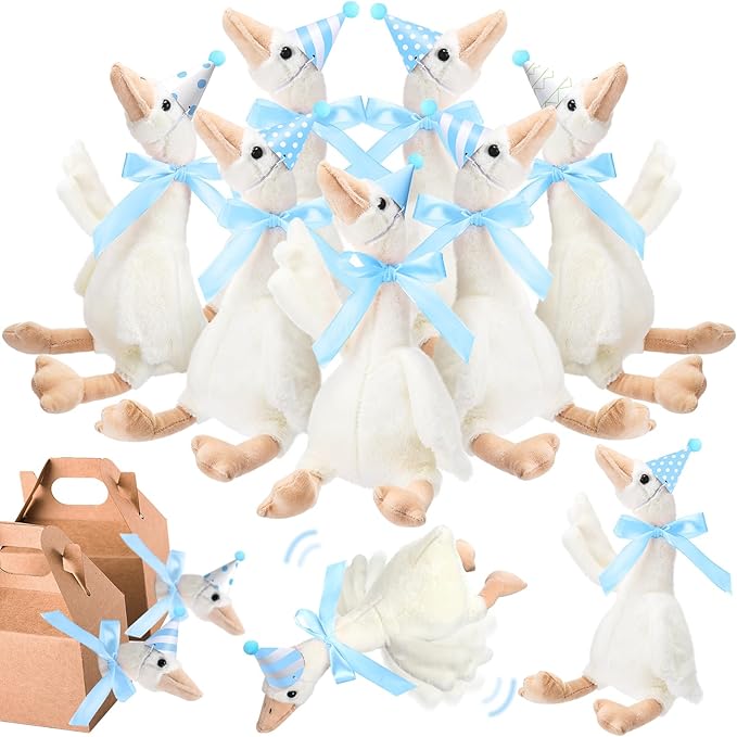 Silly Goose Party Supplies Plush Animal and Mini Birthday Party Hats with Ribbon Bow for Christmas Birthday Gift