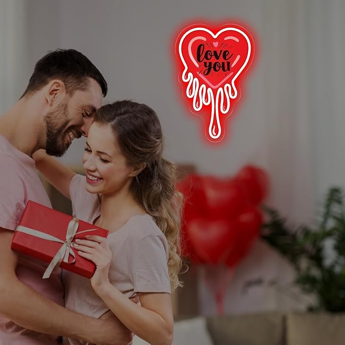 Love You Dripping Heart Neon Sign, Red Melting Heart UV Printed LED Light for Bedroom, Living Room, Valentine's Day Party Wall Art, Romantic Home Decor, Couple Gift 10″ × 15″