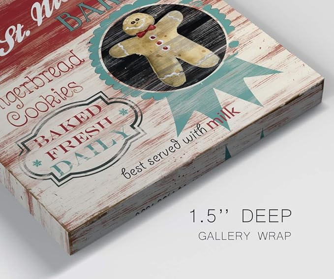 Renditions Gallery Old St. Nicholas Bakery Wall Art, Cute Christmas & Winter Decor, Vintage Faux Wood Look, Festive, Premium Gallery Wrapped Canvas, Ready to Hang, 40 in H x 40 in W, Made in America