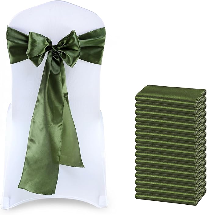 VDS Satin Chair Sashes Chair Cover Back Tie Sateen Bows Ribbon for Wedding Birthday Graduation Engagement Ceremony Event Party Banquet Venue Hotel All Dining Chair Decoration (75PC) (Olive Green)
